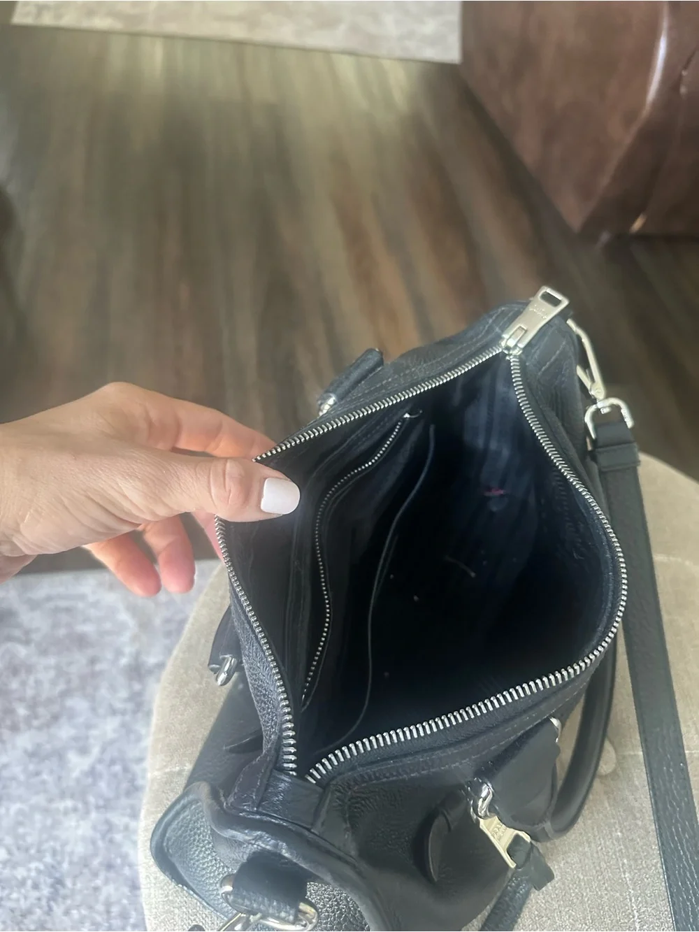 Prada Black Pebbled Leather Messenger Bag with Silver-Tone Hardware